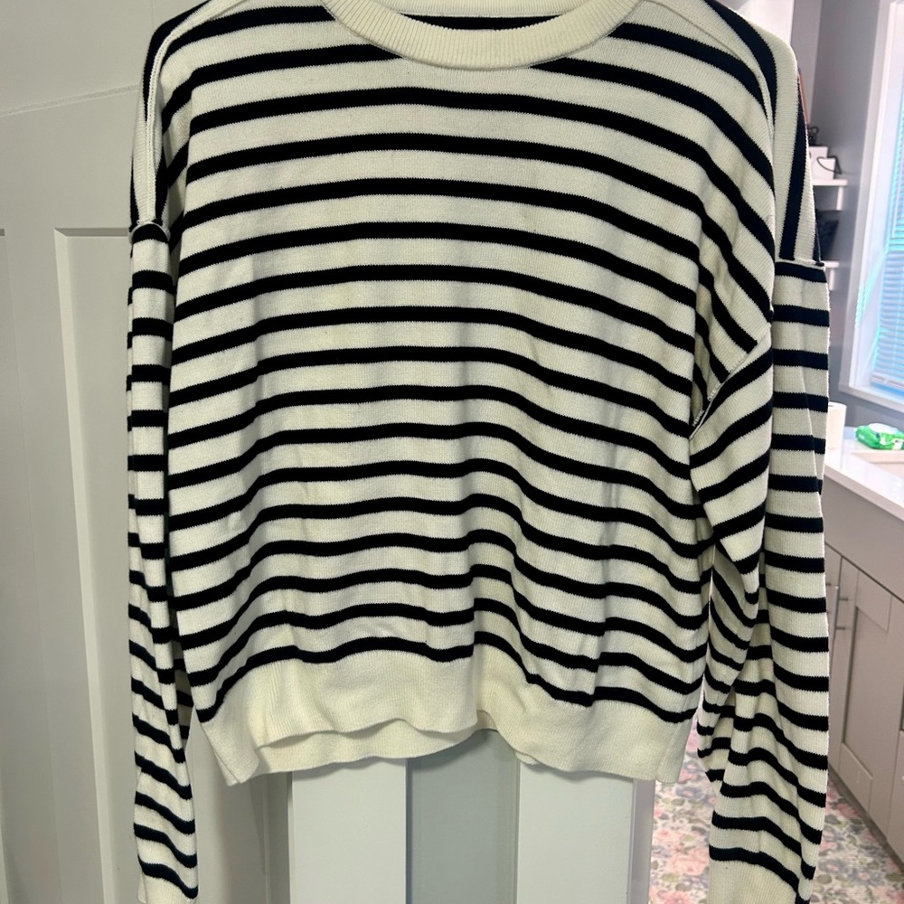 J. Crew Cream and Black Striped Knit Top